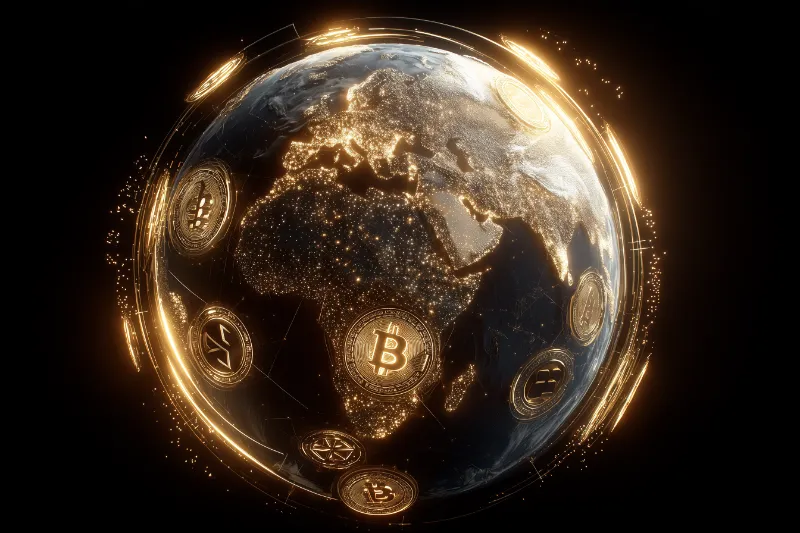 Glowing Earth with Global Cryptocurrency Network