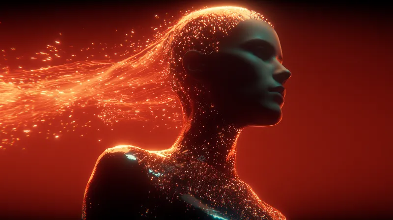 Futuristic glowing human silhouette in red light